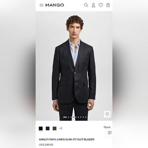 Mango Mens Slim Fit Tailored Sz 44 Black Linen Blazer. Unlined. 100% Linen NWT